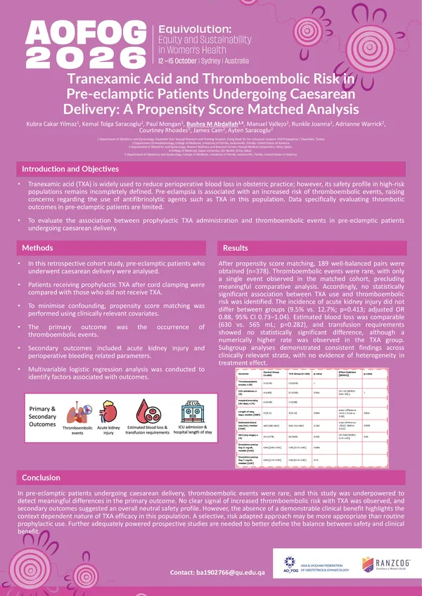 Tranexamic Acid and Thromboembolic Risk in Pre-eclamptic Patients Undergoing Caesarean Delivery: A Propensity Score Matched Analysis