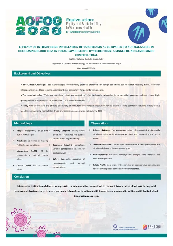 Efficacy of intrauterine instillation of vasopressin as compared to normal saline in decreasing blood loss in total laparoscopic hysterectomy: a single blind randomized control trial
