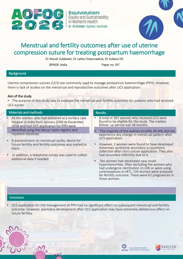 Menstrual and fertility outcomes after use of uterine compression suture for treating postpartum haemorrhage.
