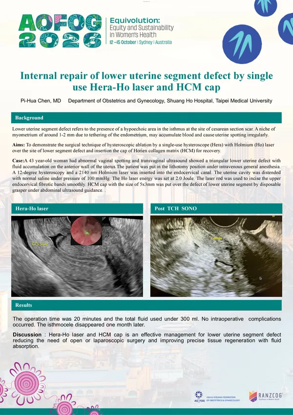 Internal repair of lower uterine segment defect with Hera-Holmium laser and Horien Collagen Matrix cap