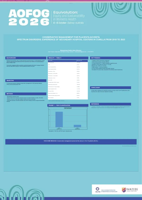 Conservative Management for Placenta Accreta Spectrum Disorders: experience of secondary hospital centers in Cumilla from 2018 to 2023