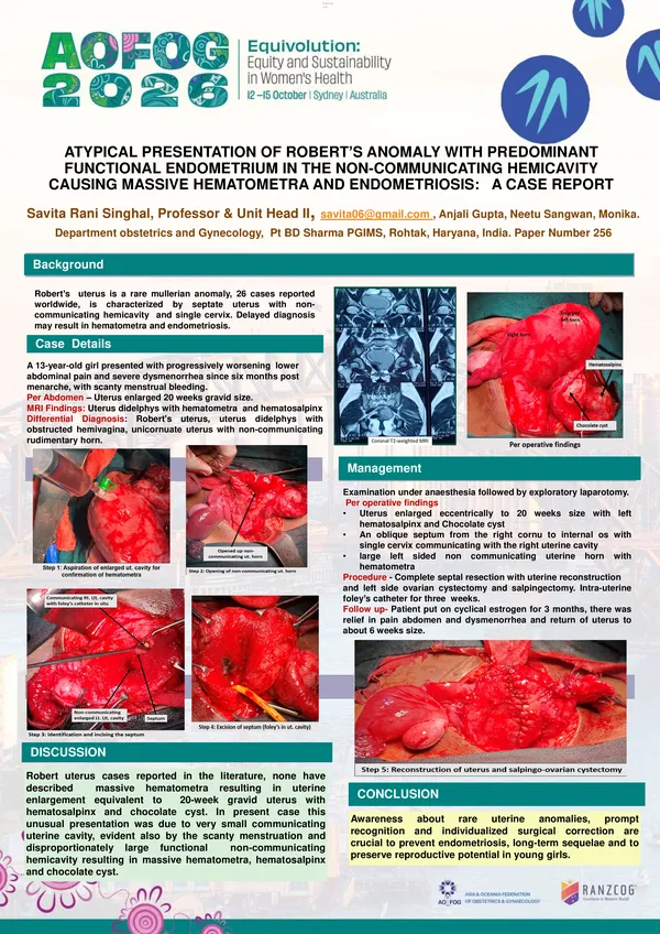 Atypical presentation of Robert’s anomaly with predominant functional endometrium in the non-communicating hemicavity causing massive hematometra and endometriosis:   A case report