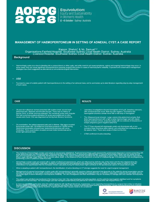 Management of hemoperitoneum in setting of adnexal cyst: a case report and literature review
