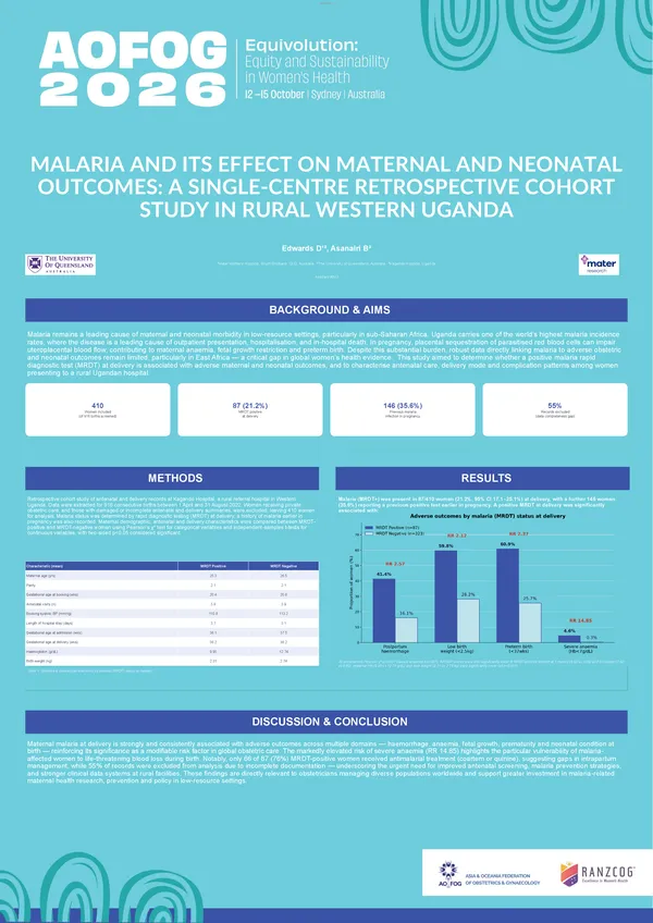 Malaria, and its effect on maternal and neonatal outcomes: A Single-Centre Retrospective Cohort Study in Rural Western Uganda