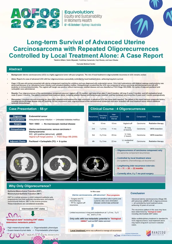 Long-term Survival of Advanced Uterine Carcinosarcoma with Repeated Oligorecurrences Controlled by Local Treatment Alone: A Case Report