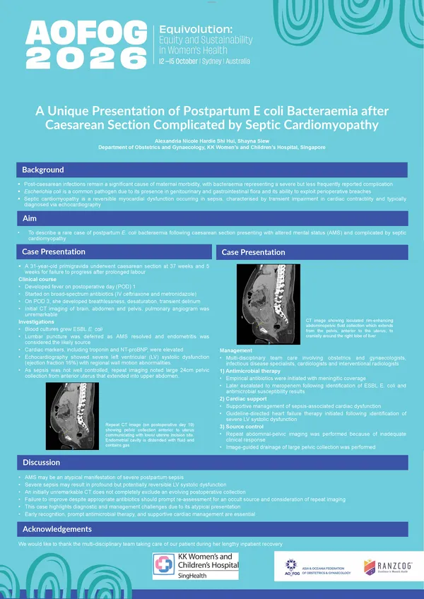 A Unique Presentation of Postpartum E coli Bacteraemia after Caesarean Section Complicated by Septic Cardiomyopathy