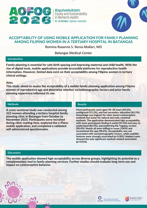 Acceptability of Using Mobile Application for Family Planning among Filipino Women in a Tertiary Hospital in Batangas