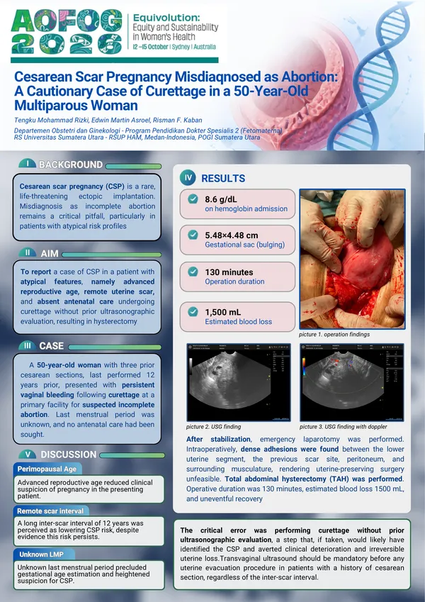 Cesarean Scar Pregnancy Misdiagnosed as Abortion: A Cautionary Case of Curretage in 50- year Old  Multiparous Women