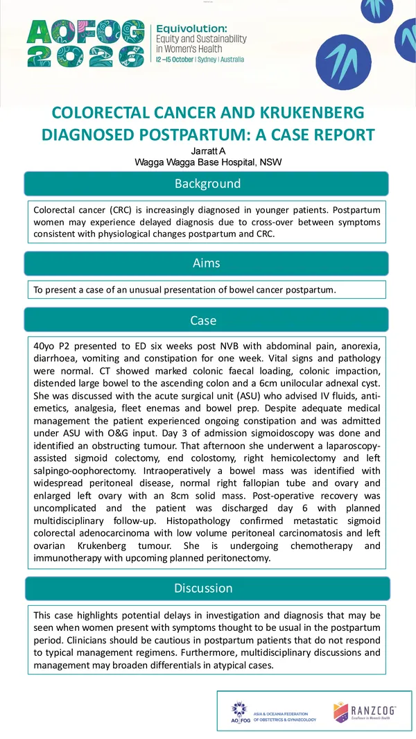 Colorectal cancer and Krukenberg diagnosed postpartum: A Case Report