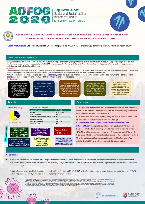Assessing Delivery outcome in previous caesarean section at 36weeks and beyond with PROM and unfavourable cervix using Foley induction- A Pilot Study