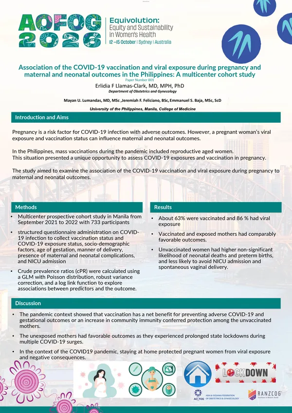 Association of the COVID-19 vaccination and viral exposure during pregnancy and maternal and neonatal outcomes in the Philippines: A multicenter cohort study