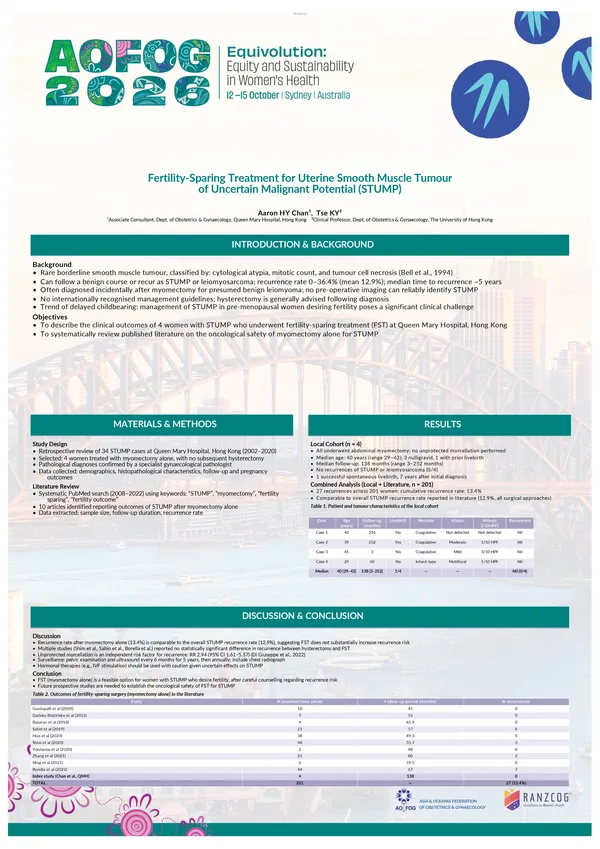 Fertility Sparing Treatment for Uterine Smooth Muscle Tumour of Uncertain Malignant Potential (STUMP)