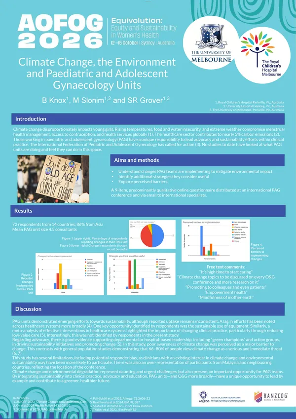 Climate Change, the Environment and Paediatric and Adolescent Gynaecology Units