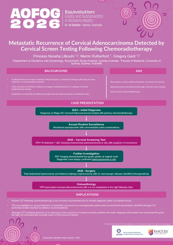 Metastatic Recurrence of Cervical Adenocarcinoma Detected by Cervical Screen Testing Following Chemoradiotherapy