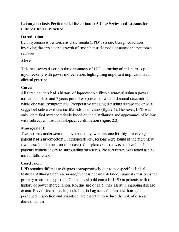 Leiomyomatosis Peritonealis Disseminata: A Case Series and Lessons for Future Clinical Practice