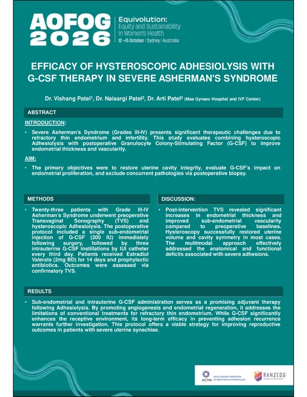 Efficacy of Hysteroscopic Adhesiolysis with G-CSF Therapy in Severe Asherman’s Syndrome