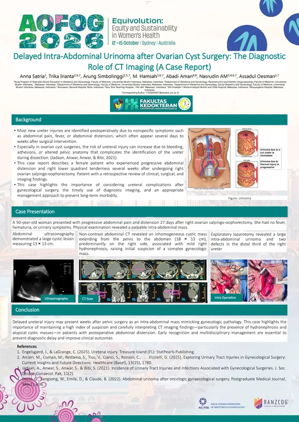 Delayed Intra-Abdominal Urinoma after Ovarian Cyst Surgery: The Diagnostic Role of CT Imaging (A Case Report)